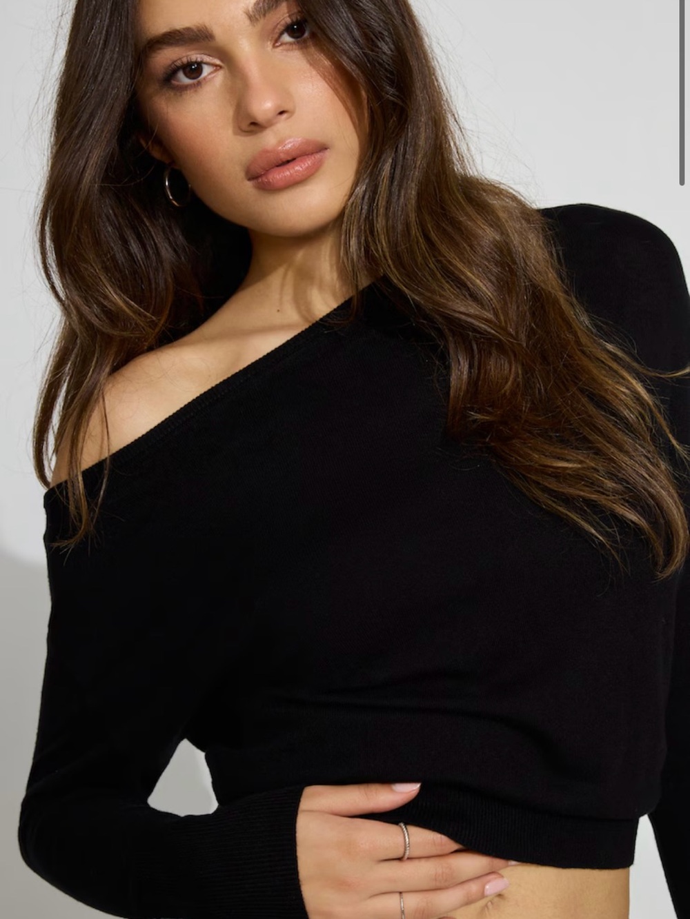 Garage Black Off-the-Shoulder Cropped Sweater